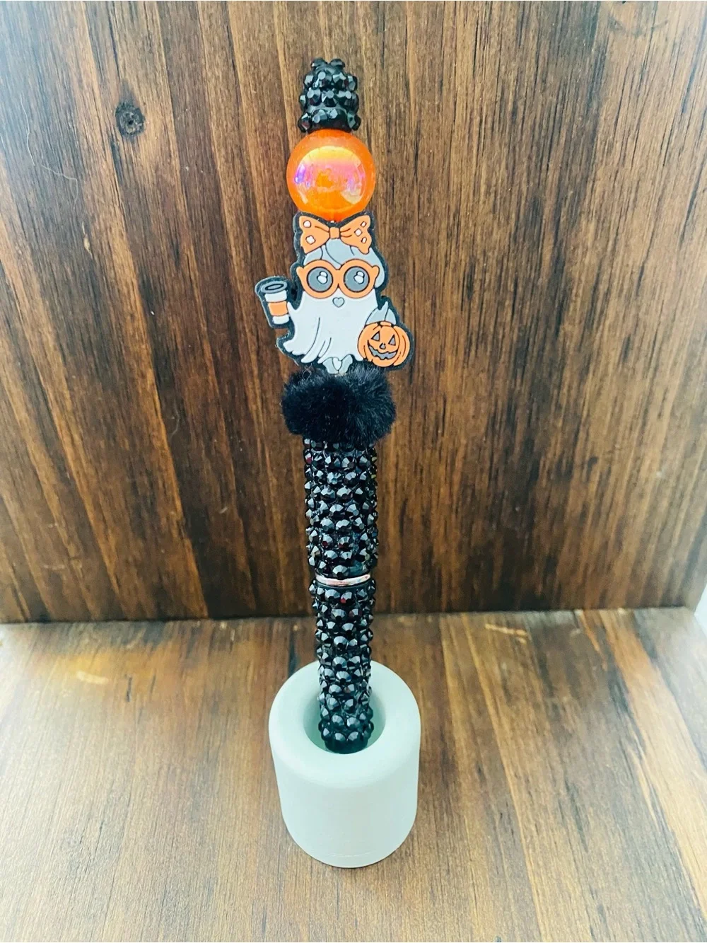 👻 New Halloween Bougie Ghost Beaded Black Pen with Orange Accent